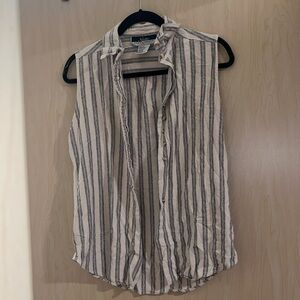 Vintage Silk exchange white and Gray Striped Sleeveless Blouse